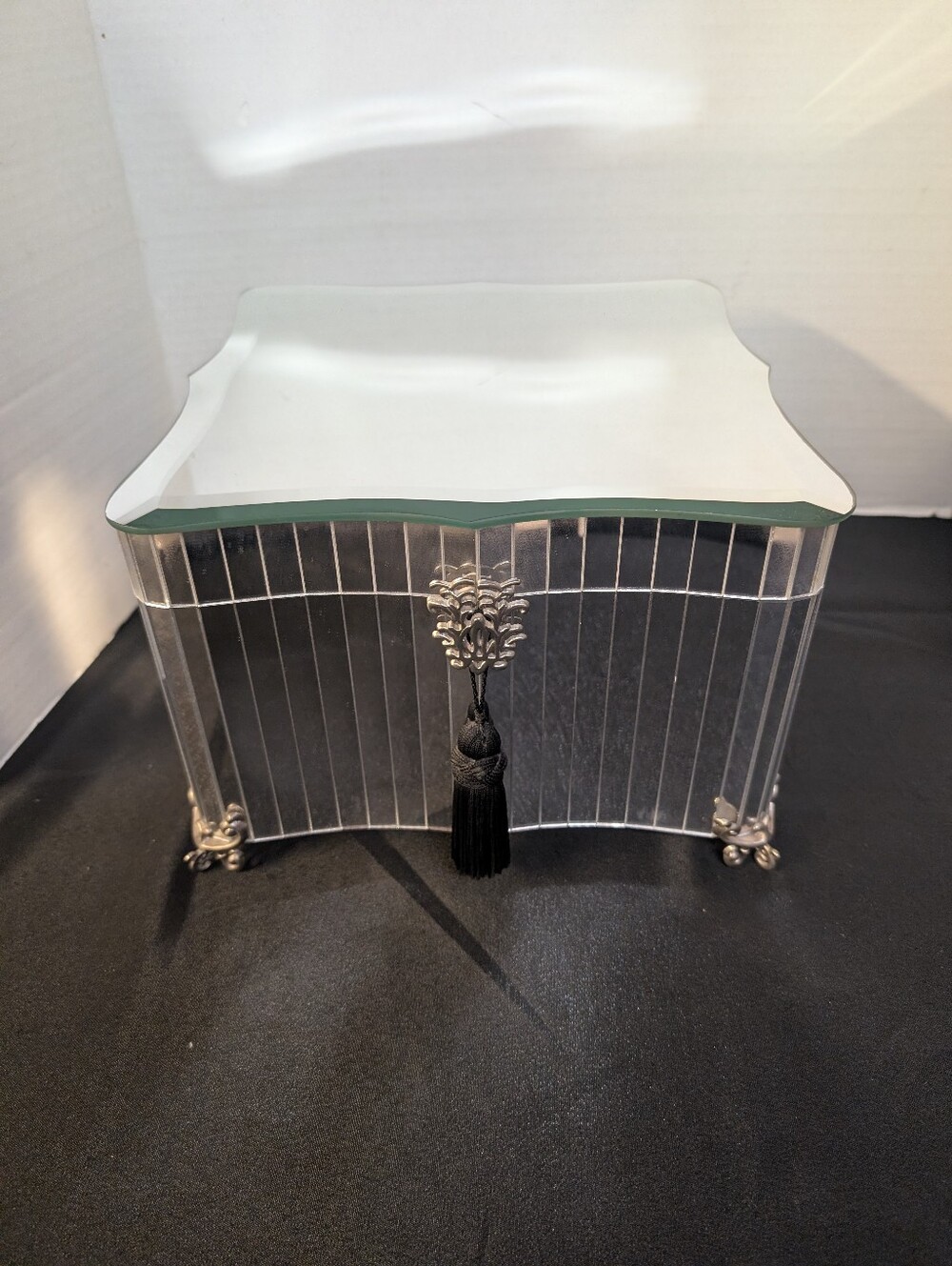 Vintage Bombay & Company Glamour Mirrored Glass & Velvet Jewellery Box